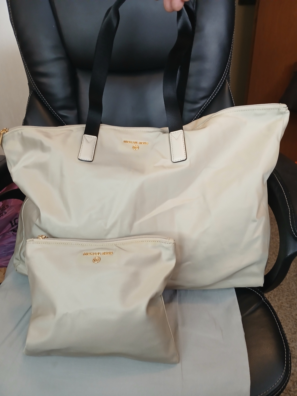 Michael Kors Beige Nylon Duffle Bag with Matching Pouch